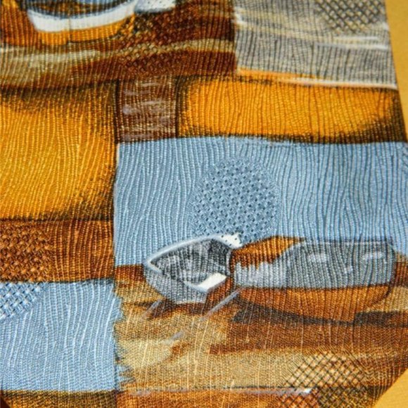Ermenegildo Zegna:MENS LUXURY 100% Silk Neck Tie Brown & Gold Ship Theme Italy - Picture 3 of 6